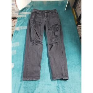 American Eagle Jeans Size 2 Womens Black Stretch Distressed Mid Rise Curvy Mom